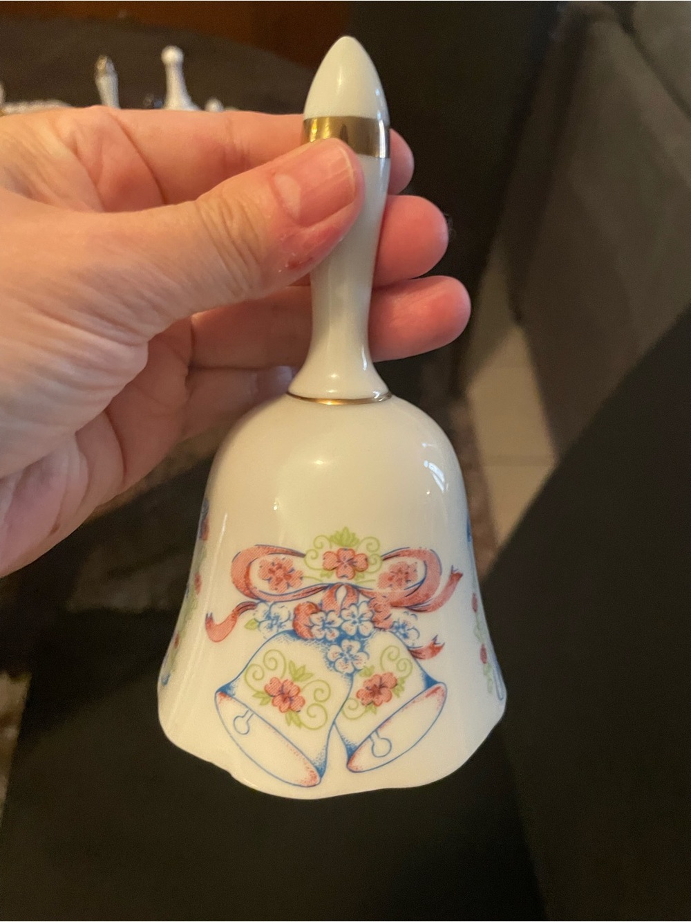 Porcelain Decorative Hand Bell with Floral Ribbon - Anniversaries